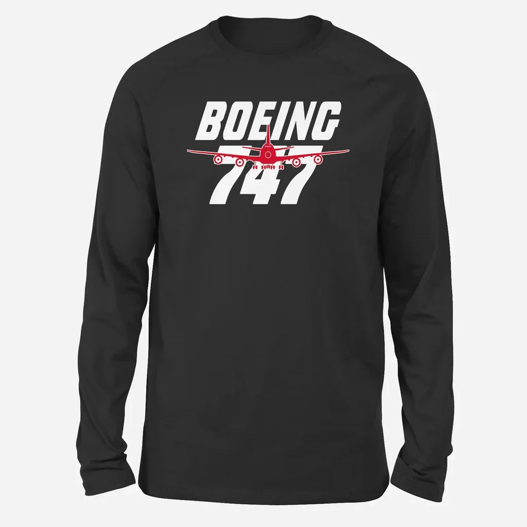 Amazing Boeing 747 Long-Sleeve aviation design printed on soft cotton long-sleeve T-shirt.