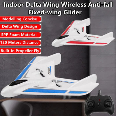 Side view of Delta Wing Design Anti-fall Remote Control Fixed-wing Glider Plane 120M Built-in Propeller EPP Foam Material avi.