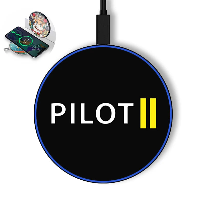 Pilot & Stripes (2 Lines) aviation design on durable build wireless charger.