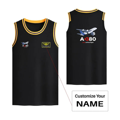 Airbus A380 Love at first flight Basketball Style Sports aviation design printed on quick-dry breathable fabric men's sport t.