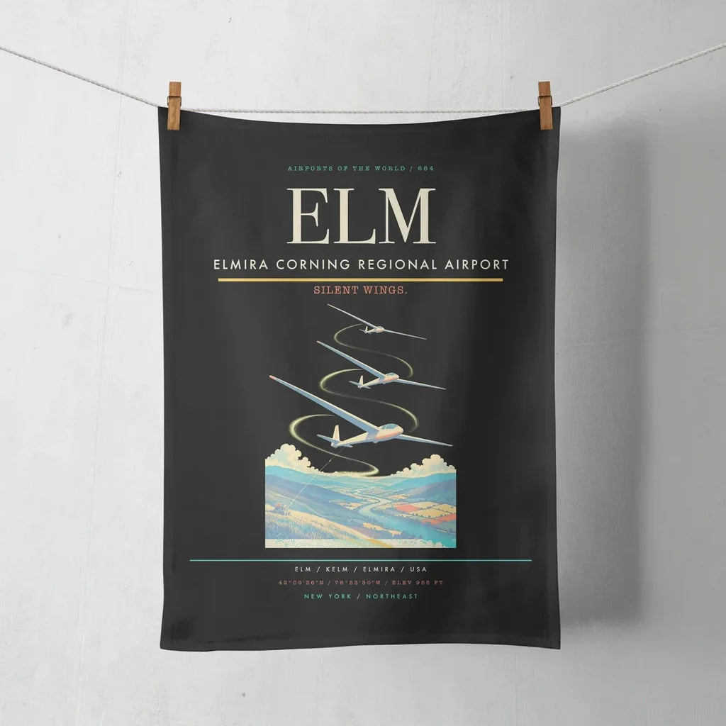 Elmira Corning Regional Airport (ELM) design on black towel