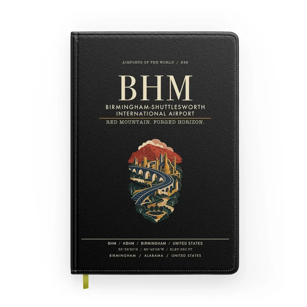 Birmingham-Shuttlesworth International Airport (BHM) design on black notebook
