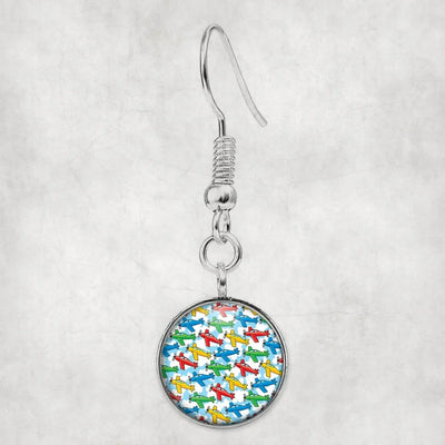 Funny Airplanes aviation earrings, hypoallergenic alloy body with engraved detail.