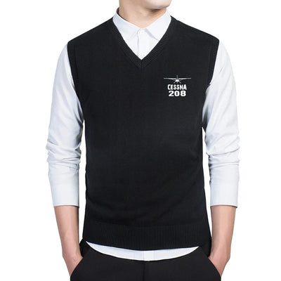 Cessna 208 & Plane Sweater aviation design printed on soft knit with sleeveless v-neck sweater vest.