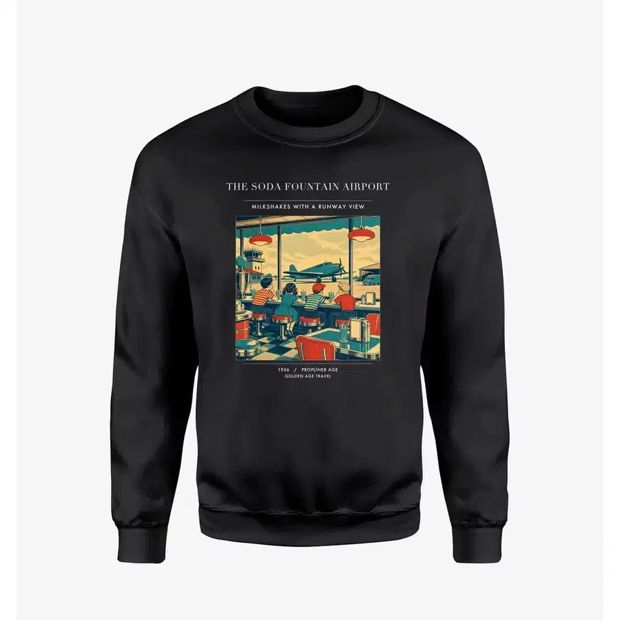 VINTAGE G4247 - The Soda Fountain Airport - Designed Sweatshirts design on black