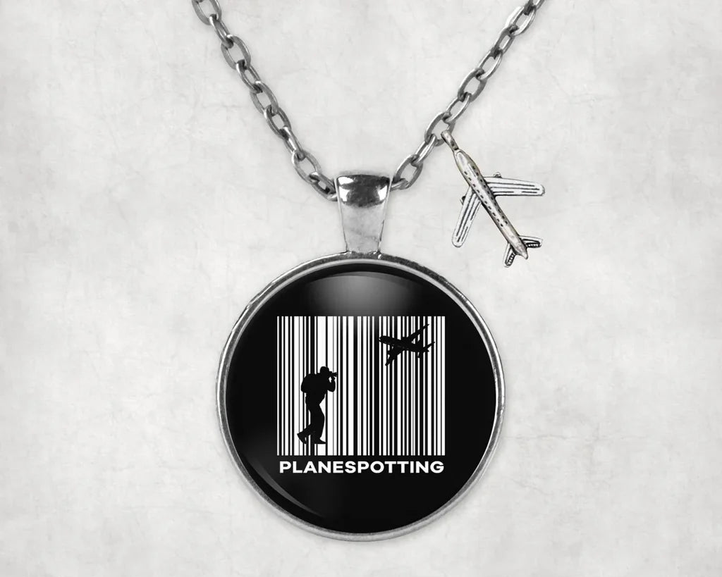 Planespotting aviation necklace, stainless steel body with engraved detail.