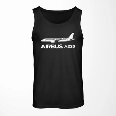 The Airbus A220 aviation design on breathable cotton tank top.