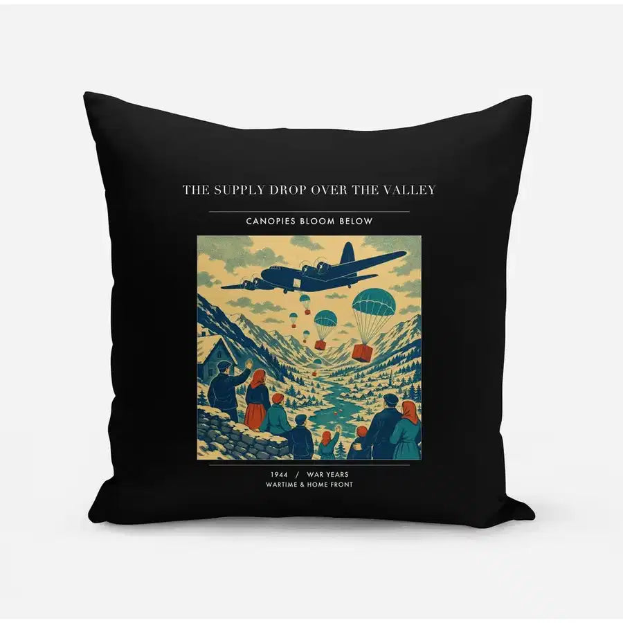 VINTAGE G4512 - The Supply Drop Over The Valley - Designed Pillows design on black