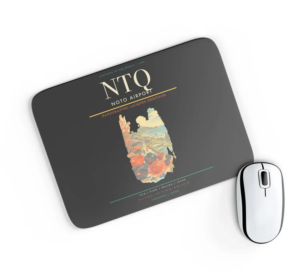 Noto Airport (NTQ) design on black rectangle mouse pad