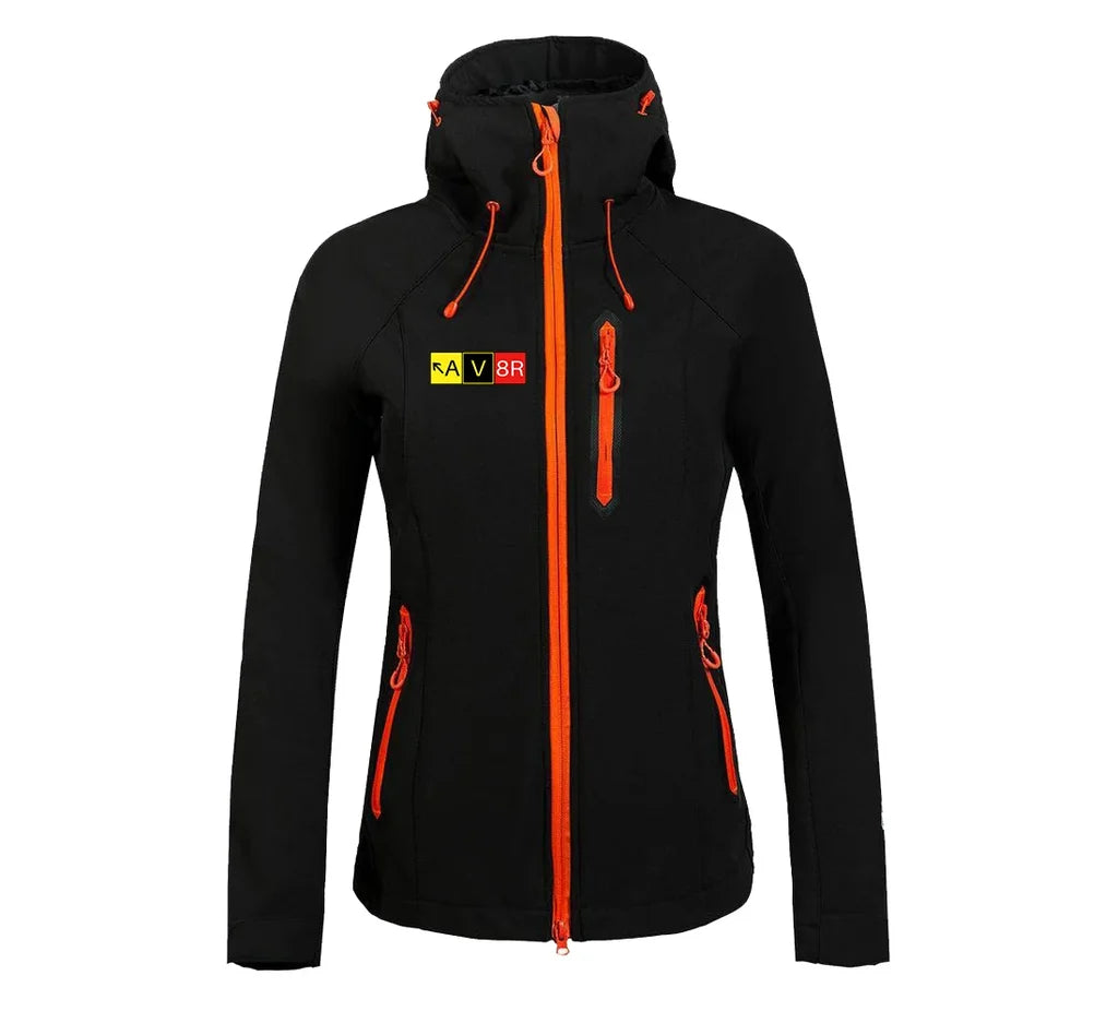AV8R "Women" aviation design printed on warm polar fleece with feminine fit women's polar jacket.