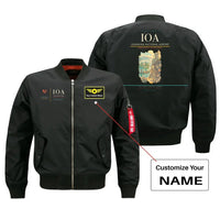 Thumbnail for Ioannina National Airport (IOA) design on black bomber jacket with custom name patch