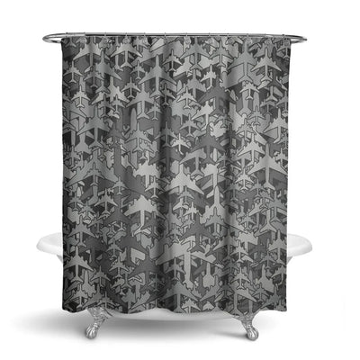 Dark Coloured Airplanes aviation design on waterproof polyester shower curtain.