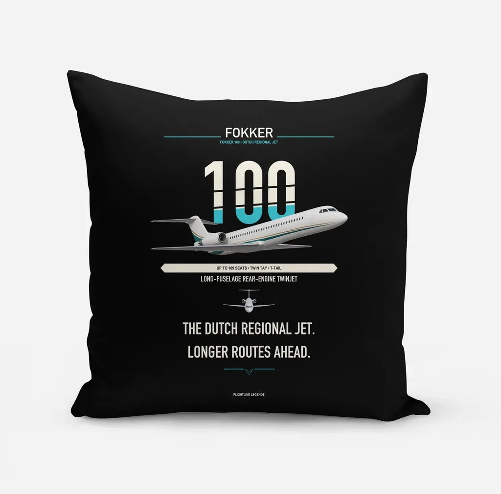 Fokker 100 design on black pillow