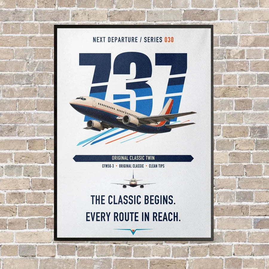 Boeing 737-300 Classic vertical canvas print - framed - white background