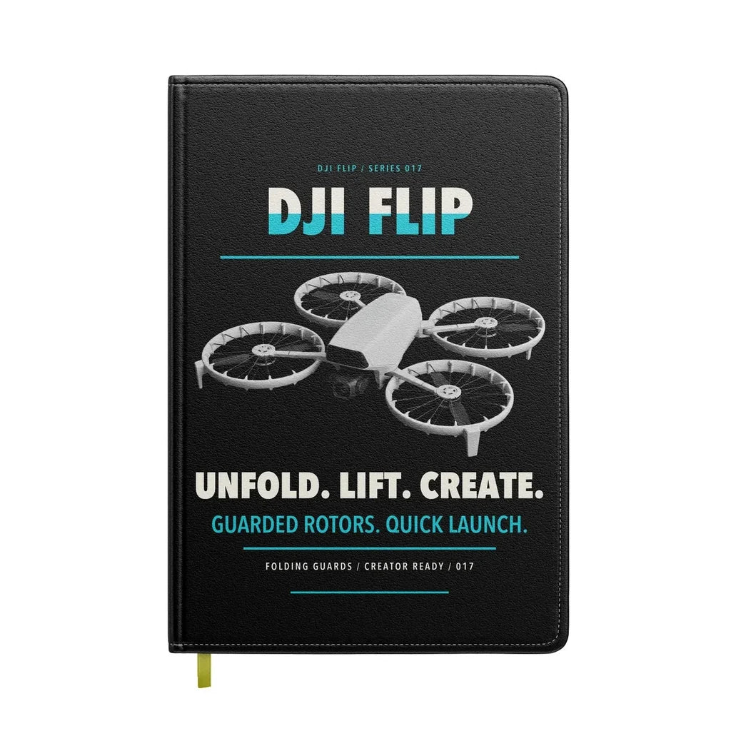 DJI Flip design on black notebook
