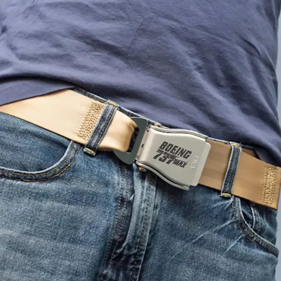 Amazing 737 Max aviation seat-belt buckle accessory, real seat-belt webbing.