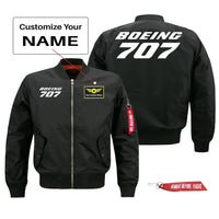 Thumbnail for Boeing 707 Text Pilot Jackets (Customizable) aviation design printed on comfortable shell with classic fit designed jacket.