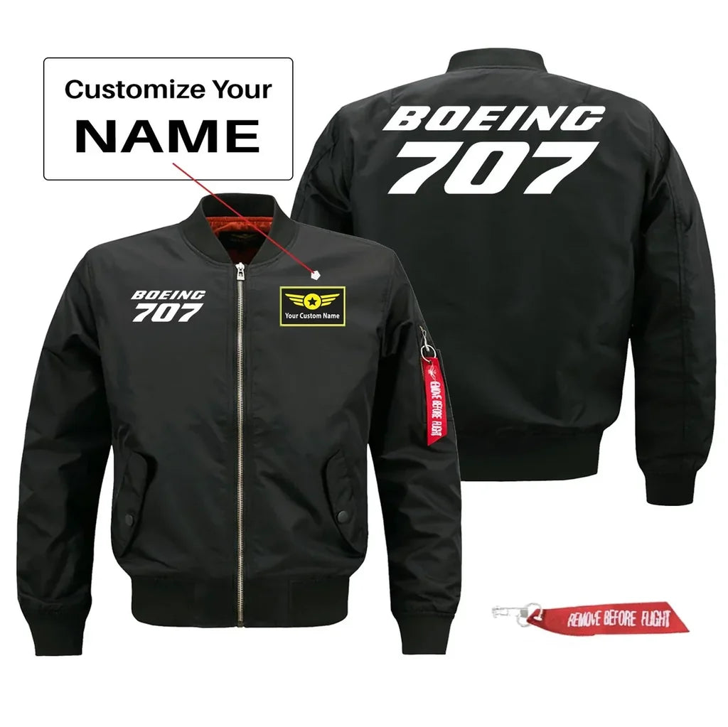 Boeing 707 Text Pilot Jackets (Customizable) aviation design printed on comfortable shell with classic fit designed jacket.