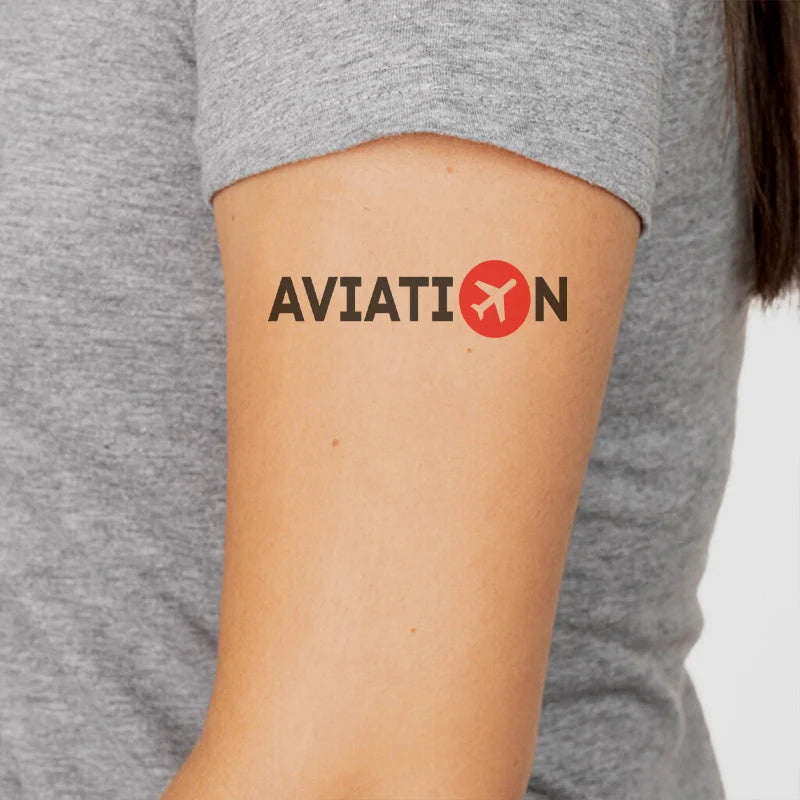 Aviation temporary tattoo in skin-safe adhesive paper.