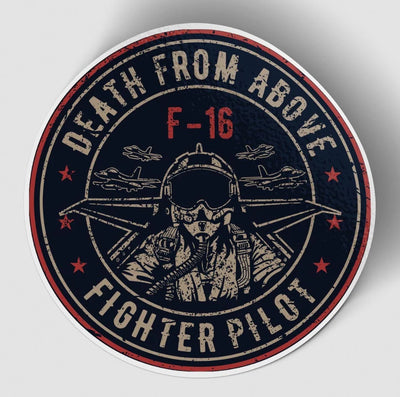 Fighter Jet 16 - Death From Above aviation themed sticker, weather-resistant vinyl.