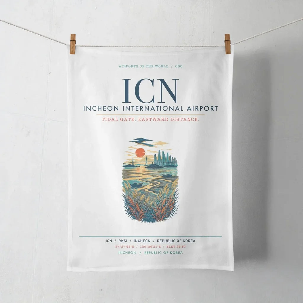 Incheon International Airport (ICN) design on white towel