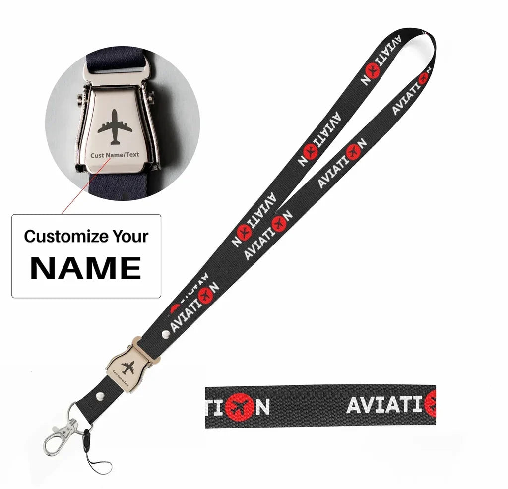 Aviation seat belt lanyard - black with name