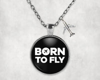 Thumbnail for Side view of Born To Fly aviation necklace in stainless steel, polished finish.