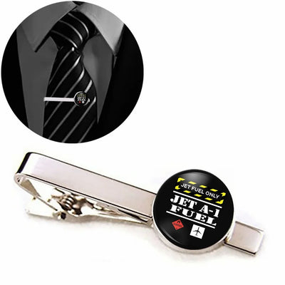 Side view of Jet Fuel Only aviation tie clip in stainless steel, polished finish.