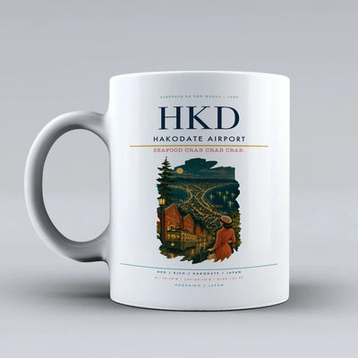 Hakodate Airport (HKD) airport code design on white ceramic mug