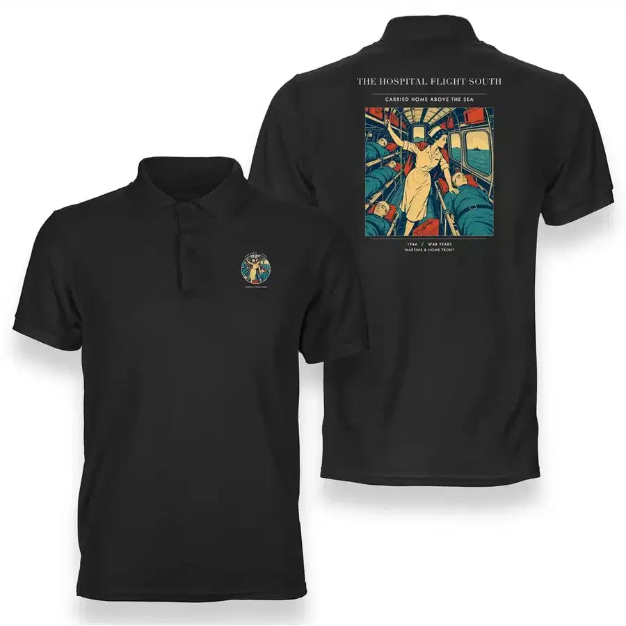 VINTAGE G4515 - The Hospital Flight South - Double-Side Polo T-Shirt design on black