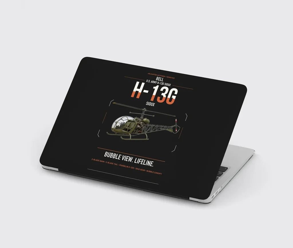 Bell H-13G Sioux design on black MacBook case