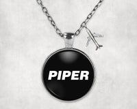 Thumbnail for Side view of Piper & Text aviation necklace in stainless steel, polished finish.