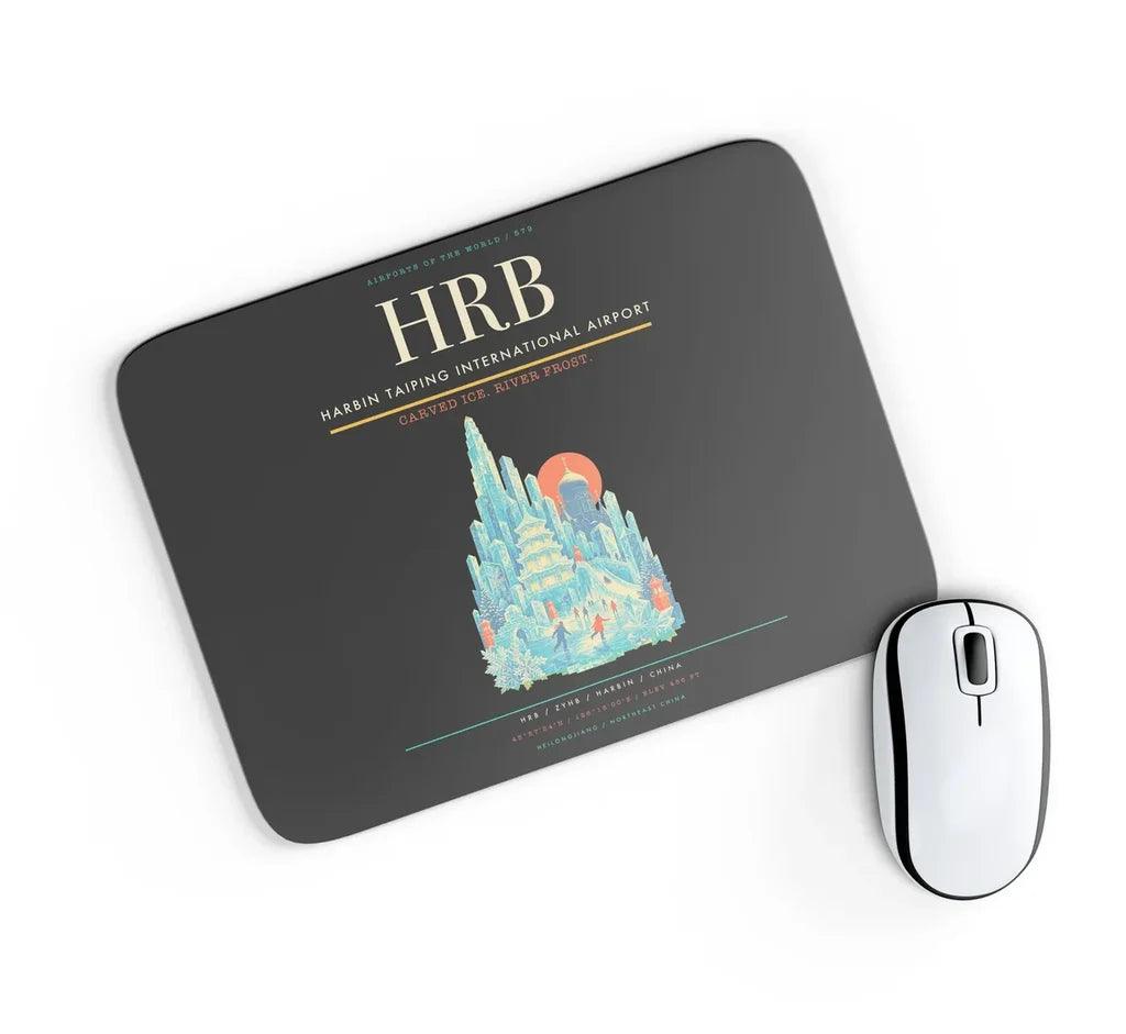Harbin Taiping International Airport (HRB) design on black rectangle mouse pad