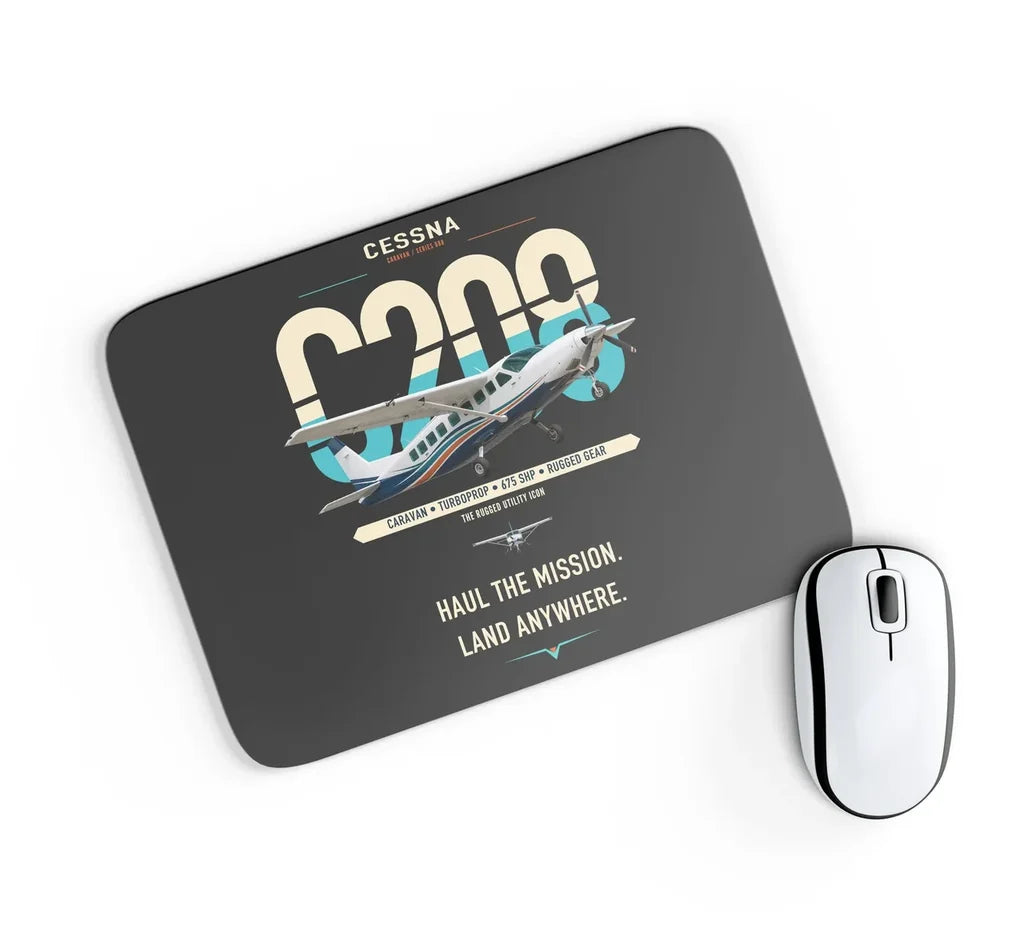 Cessna 208 Caravan design on black rectangle mouse pad