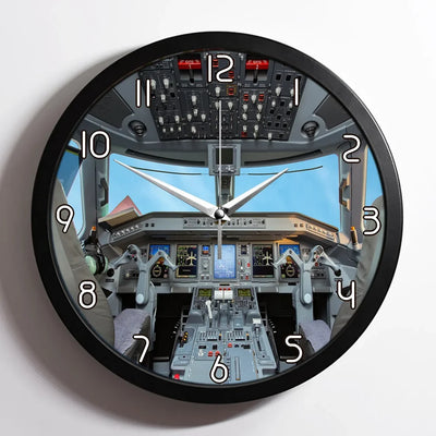 Embraer E190 Cockpit aviation design on premium wood and metal wall clock.