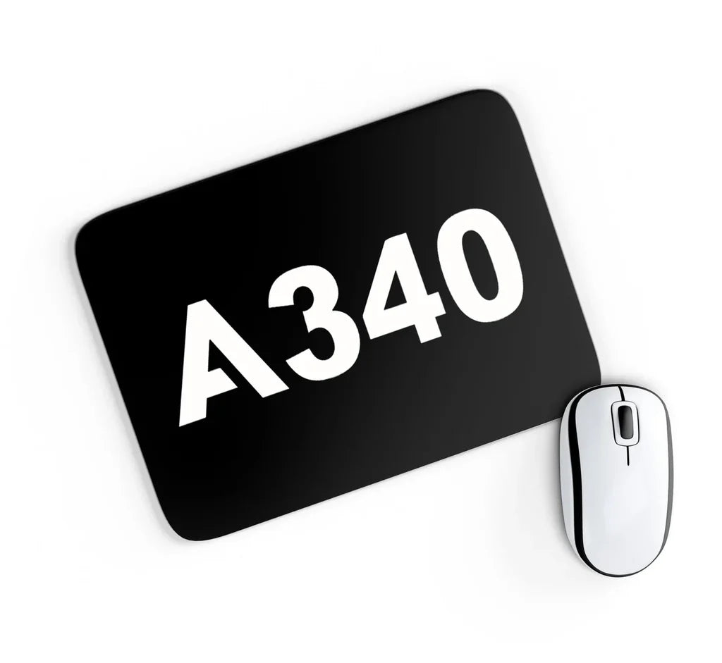 Airbus A340 Flat Text aviation design on neoprene with anti-slip base mouse pad.