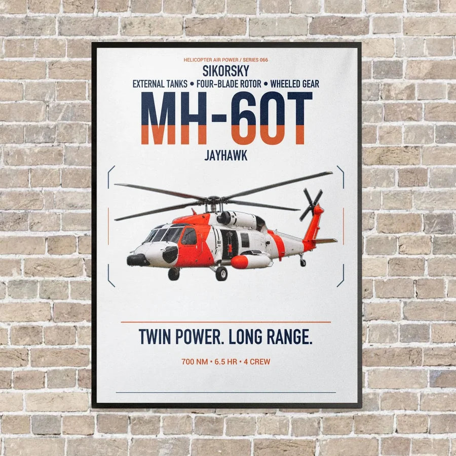 Sikorsky MH-60T Jayhawk vertical canvas print - framed - white background