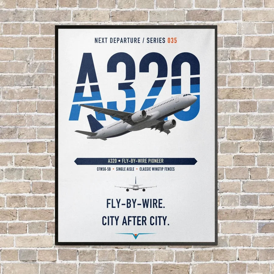 Airbus A320 vertical canvas print - framed - white background