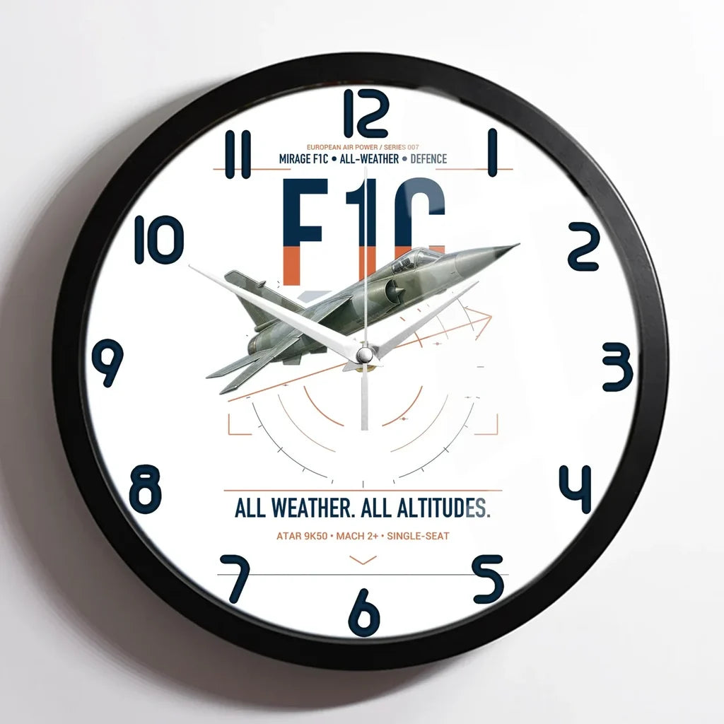 Dassault Mirage F1C design on white framed wall clock