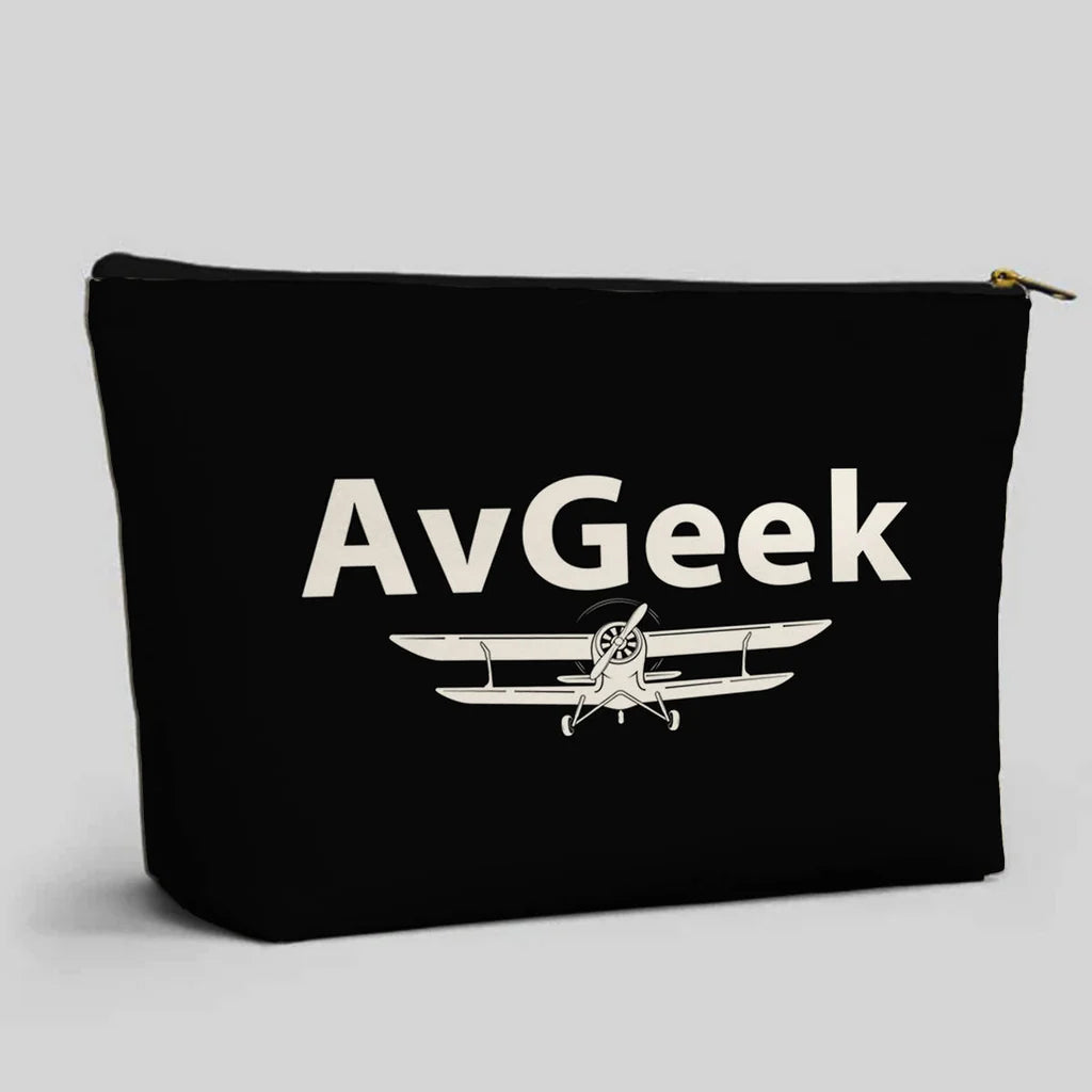 Avgeek aviation print zipper pouch, durable polyester.