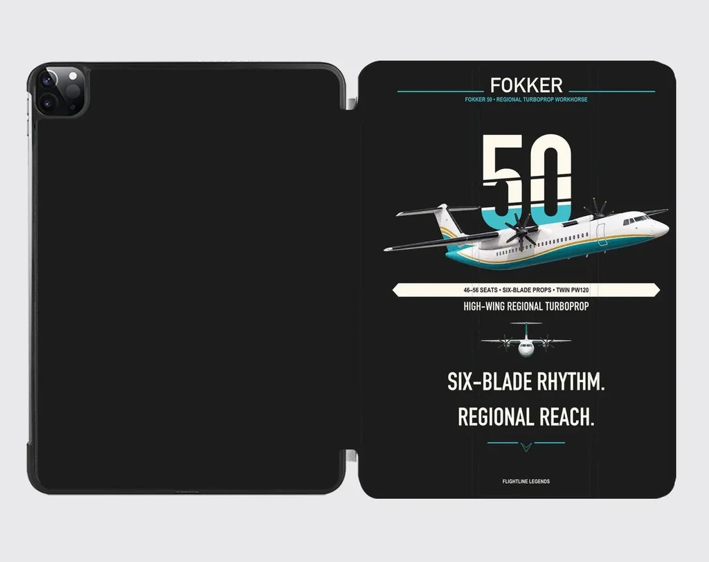 Fokker 50 design on black ipad tablet case