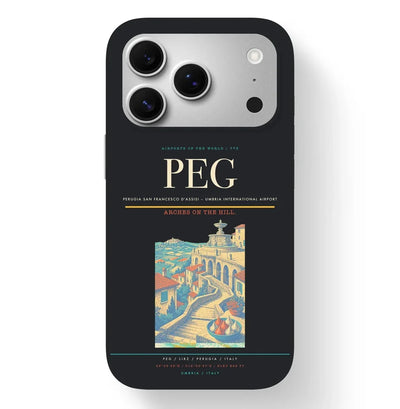 Perugia Airport (PEG) design on black iPhone 17 Pro MagSafe case