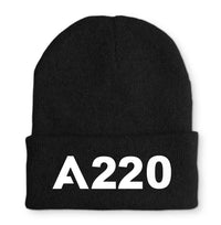 Thumbnail for Airbus A220 Flat Text Embroidered aviation embroidery on soft knit fabric beanie.