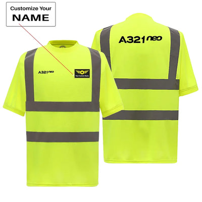 A321neo & Text aviation design printed on soft cotton reflective T-shirt.