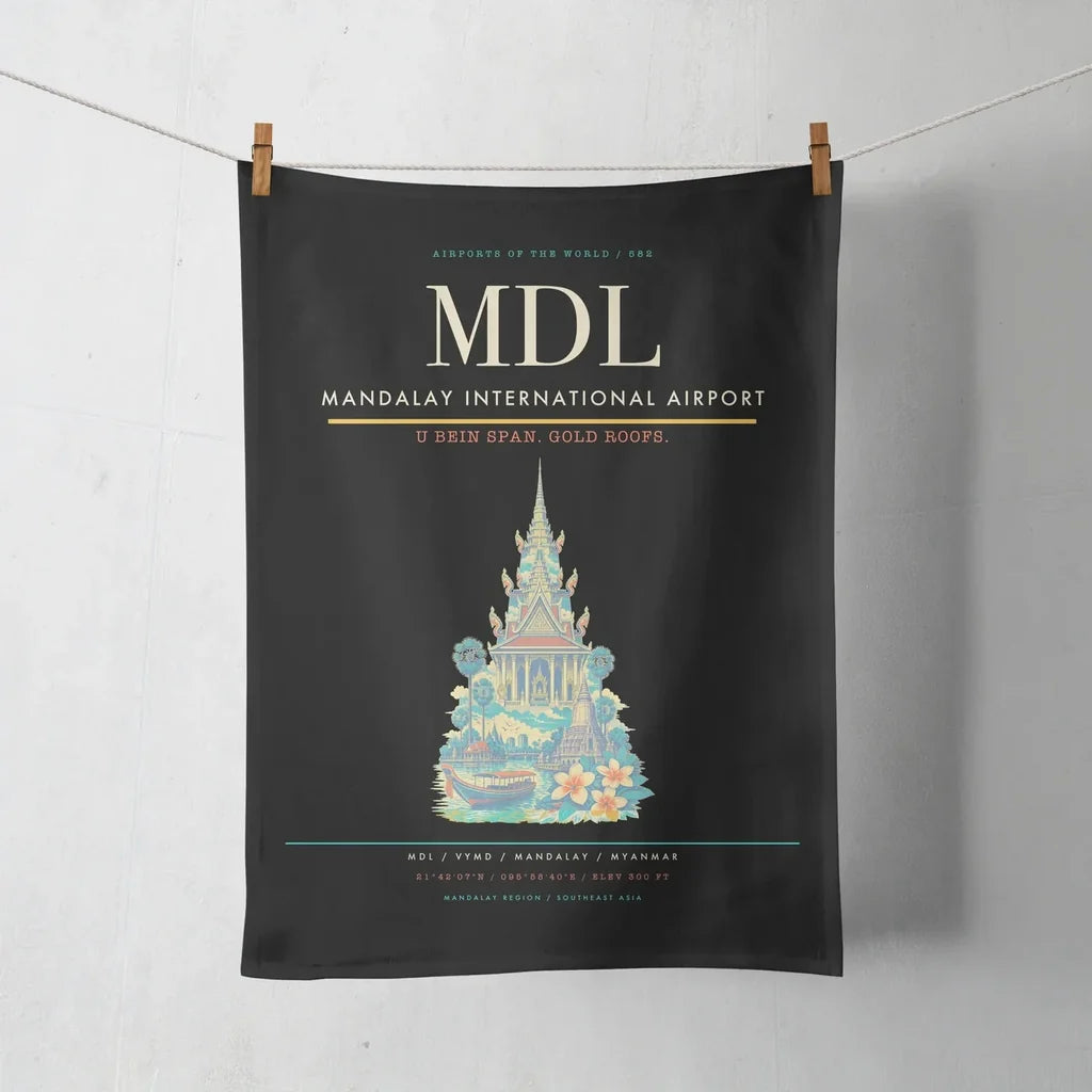 Mandalay International Airport (MDL) design on black towel