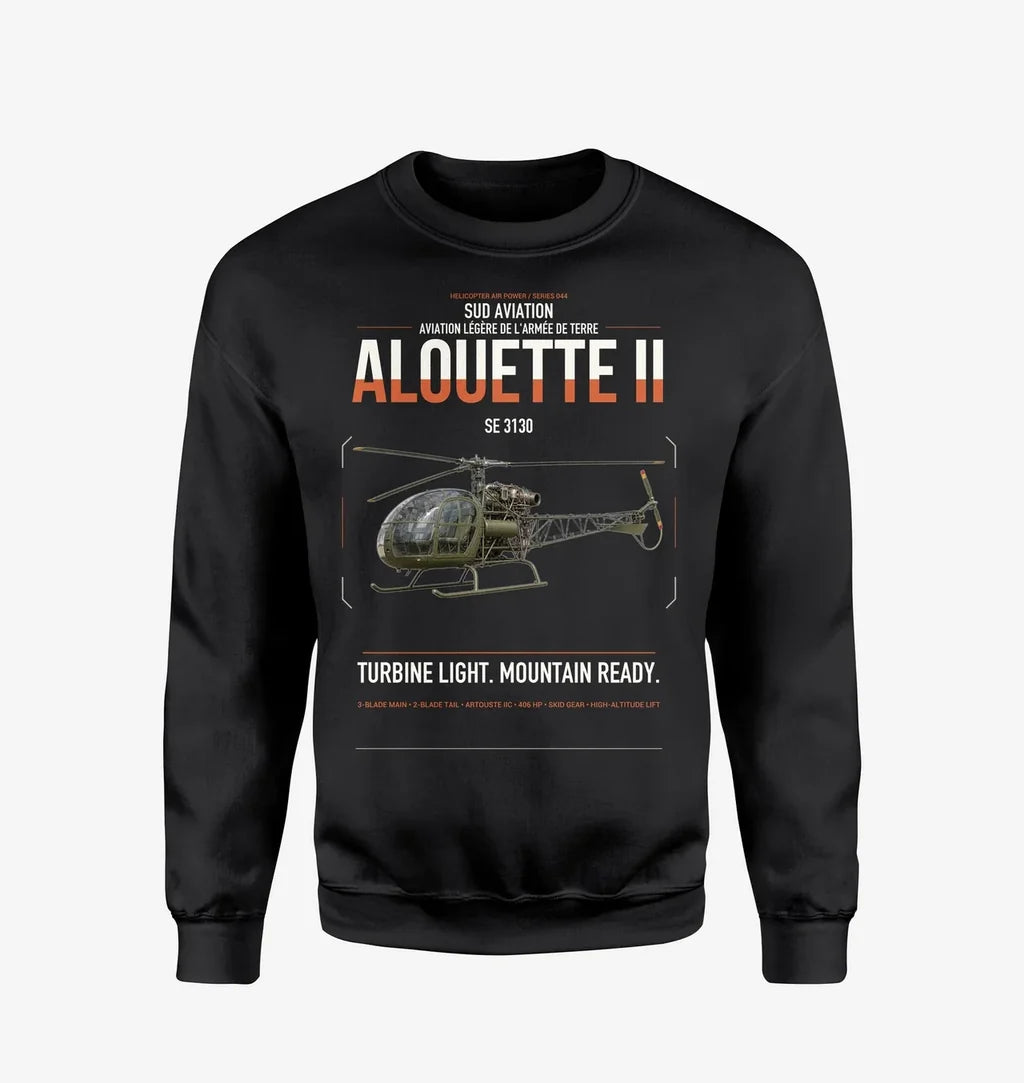 Sud Aviation SE 3130 Alouette II design on black sweatshirt