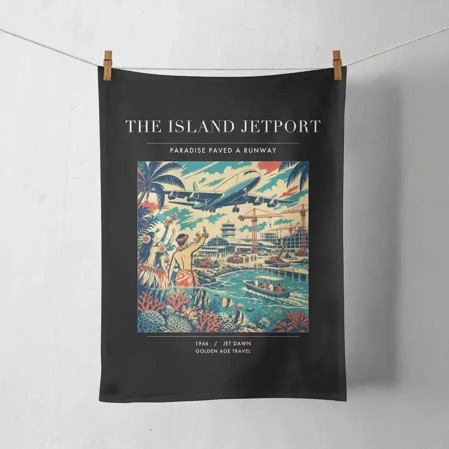 VINTAGE G4118 - The Island Jetport - Designed Towels design on black