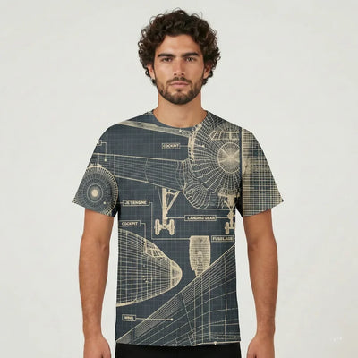 Airplanes Fuselage & Details Printed aviation design printed on soft cotton 3D-print T-shirt.
