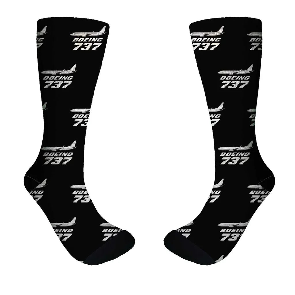 The Boeing 737 aviation design on soft cotton blend socks.