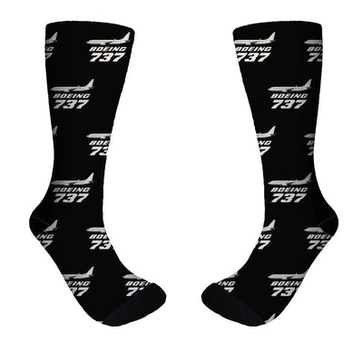 The Boeing 737 aviation design on soft cotton blend socks.